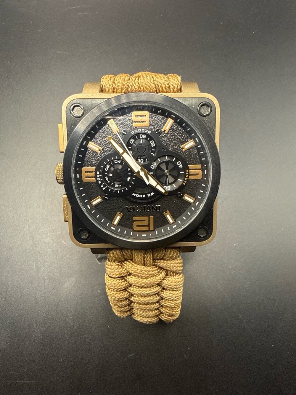 Invicta Two-Tone Square Case Watch in Gold & Tan